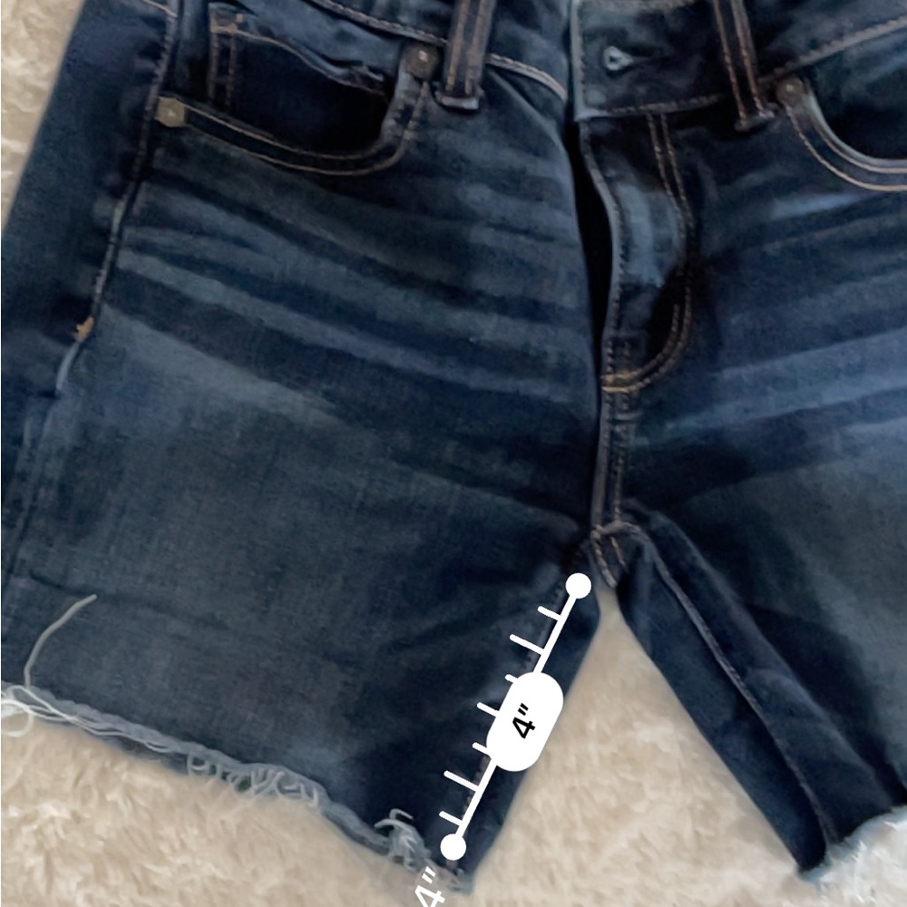 American Eagle Midi Size 0 Womens Jean Shorts Super Stretch Cutoff Dark Wash - Picture 8 of 8